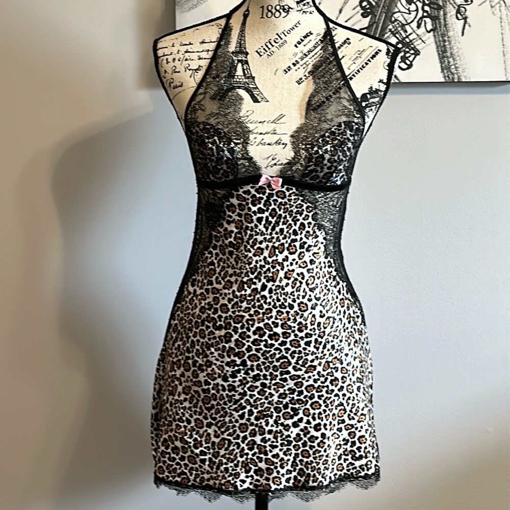 Victorias Secret Satin leopard lace open back slip